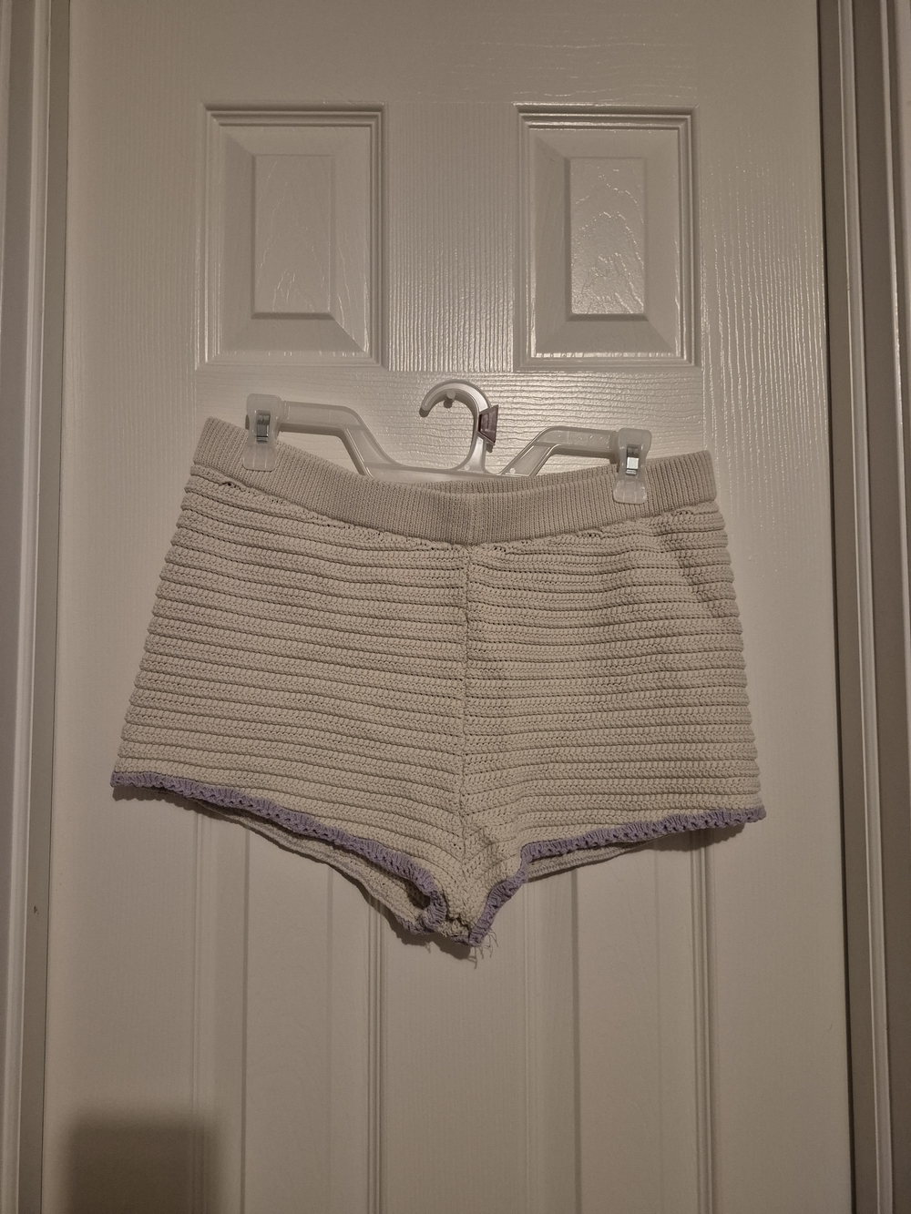PINK Victoria's Secret Cream Knit Crochet-Trim Bike Shorts with Lavender Edge